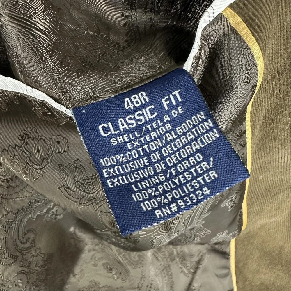 Stafford Sport Coat Blazer Mens 48R Elephant Taupe Corduroy Classic Fit Jacket